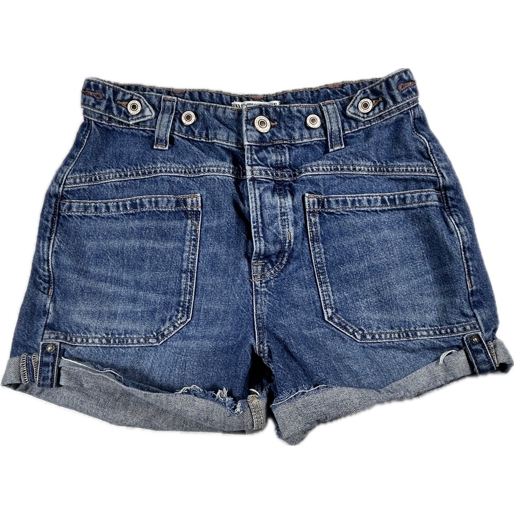 We The Free Free People Denim Shorts Medium Wash Button Fly Patch Pocket Size 26